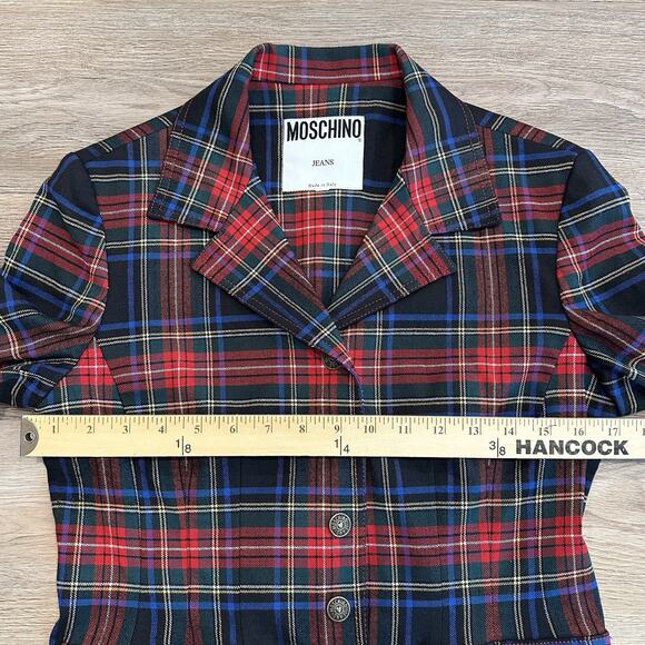 Vintage 90s Moschino Jeans Blazer Jacket Y2K Plaid Tartan Womens S/M Tweed EUC - Picture 6 of 14